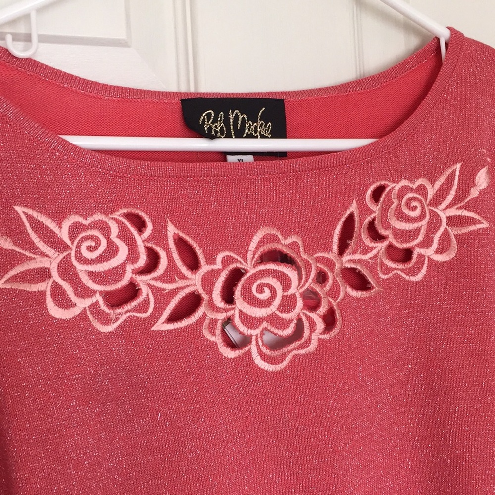 Bob Mackie Coral metallic knit tunic Top XL